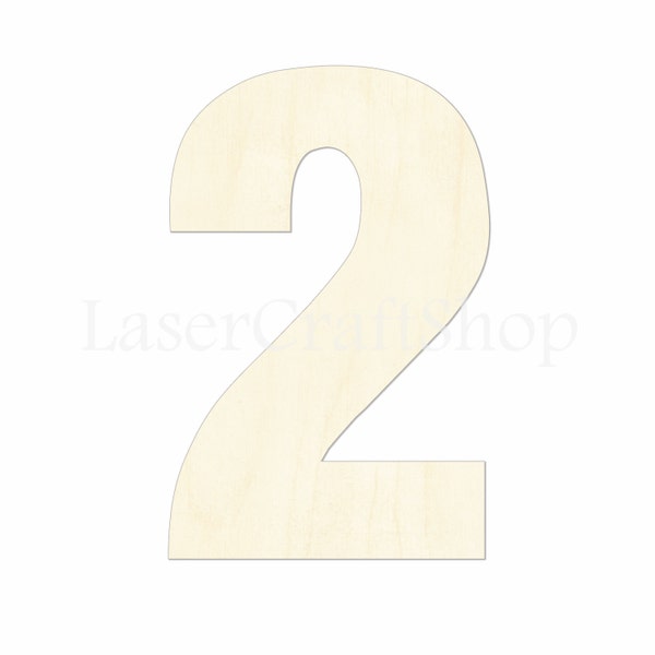 2" - 34" Wooden number 2,  Wood Number, # 2, Cutout Shape, Silhouette, Gift Tags Ornaments, Room Decoration, Laser Cut Unfinished Wood #2065