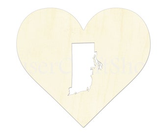 2" - 34"Rhode Island RI Wooden Cutout Shape, Silhouette, Gift Tags Ornaments, Room Decoration, Laser Cut Unfinished Wood,  2838