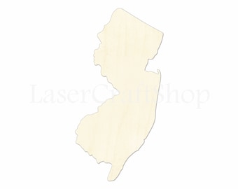 2" - 34" New Jersey, NJ State Wooden Cutout Shape, Silhouette, Gift Tags Ornaments, Room Decoration, Laser Cut Unfinished Wood,  #1790