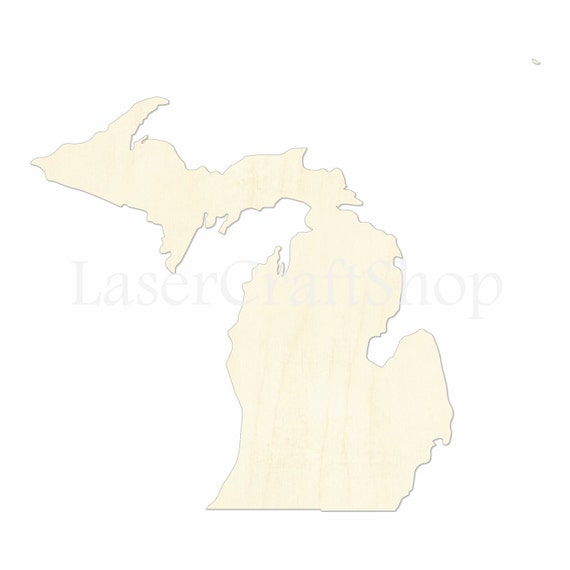 2" - 34" Michigan MI State Wooden Cutout Shape,  Silhouette, Gift Tags Ornaments Laser Cut Birch Wood  #1146