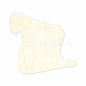 May include: A blank, unfinished wooden cutout in the shape of a boot. The cutout is made of light-colored wood with a natural grain pattern.