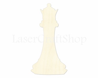 2" - 34" Queen Wooden Cutout Shape, Silhouette, Gift Tags Ornaments Laser Cut Birch Wood  Chess Figures #1207