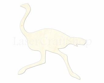 2" - 34" Safari Ostrich Running Wooden Cutout Shape, Silhouette, Gift Tags Ornaments, Decoration Laser Cut Unfinished Birch Wood  #1747