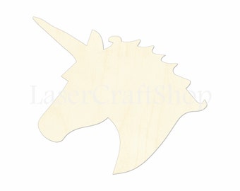 2&quot; - 34&quot; Unicorn Head Wooden Cutout Shape, Silhouette, Gift Tags Ornaments, Decoration Laser Cut Birch Wood  #1227