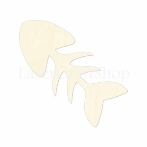 2" - 34" Fish Skeleton Wooden Cutout Shape, Silhouette, Gift Tags Ornaments Laser Cut Birch Wood  #1132