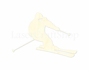 2" - 34" Skier, Ski Wooden Cutout Shape, Silhouette, Gift Tags Ornaments, Decoration Laser Cut Birch Wood  #1376
