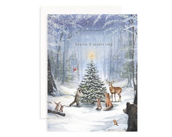 Heaven and Nature Sing Christmas Card | Woodland Christmas Card | Watercolor Nature Card | Watercolor Animal Card | Christmas Greeting Cards