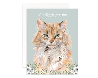 So Sorry for Your Loss Greeting Card | Watercolor Cat Card | Cat Sympathy Card | Loss of a Pet Sympathy Greeting Card