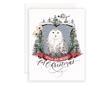Owl Be Home for Christmas Holiday Card, I'll Be Home for Christmas, Animal Christmas Card, Wildlife Christmas, Holiday Card Set