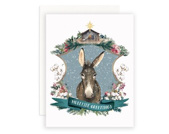 Carte de Noël Muletide Greetings, Salutations Yuletide, Cartes de Noël, Cartes de Noël pour animaux, Cartes aquarelle