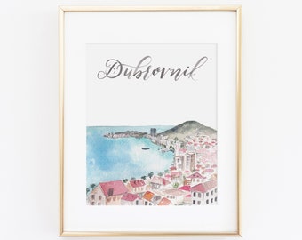 Watercolor Dubrovnik Croatia Print | Dubrovnik Watercolor Art | Dubrovnik City Skyline Painting | European Travel Art | City Print Set