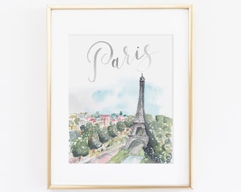 Watercolor Paris France Wall Art | Paris Art Print | Eiffel Tower Print Watercolor Painting  | French Watercolor Paris Decor | City Set |