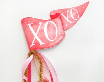 Bandera de banderín XOXO / Banderín de fiesta de San Valentín / Accesorio fotográfico de San Valentín / Decoración de fiesta de San Valentín / Varita de banderín de San Valentín