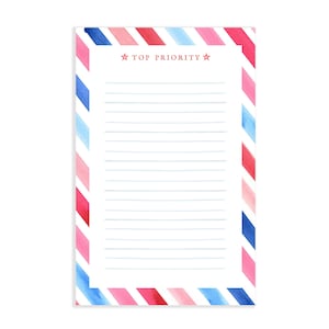 Top Priority Notepad | To-Do List | Red White and Blue Notepad | Social Stationery | Striped Notepad | Grocery List | Office Notepad
