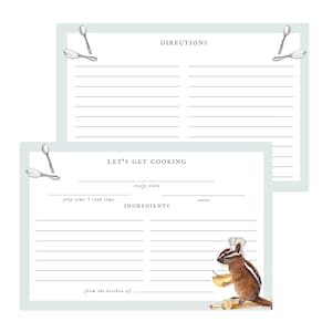 Tarjetas de recetas de Chef Chipmunk / Tarjetas de libros de recetas / Tarjetas de recetas familiares / Tarjetas de recetas de recuerdos / Tarjetas de recetas de animales