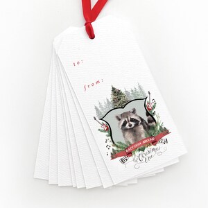 Raccoon Around the Christmas Tree Christmas Gift Tags, Christmas Gift Label, Christmas Tags, Woodland Christmas Tags