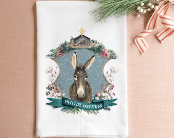 Muletide Greetings Christmas Tea Towel, Christmas Dish Towel, Holiday Tea Towel, Farmhouse Christmas, Woodland Christmas, Yuletide Greetings