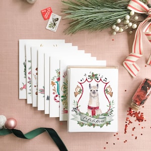 Assorted Christmas Card Set No. 1 | Watercolor Christmas Cards | Watercolor Crests Stationery | Animal Christmas Cards | Pun Christmas Cards