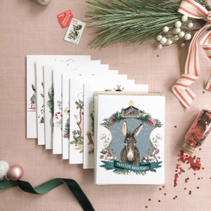 Assorted Christmas Card Set No. 2 | Watercolor Christmas Cards | Watercolor Crests Stationery | Animal Christmas Cards | Pun Christmas Cards