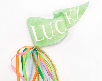 Lucky Party Pennant | St. Patrick&#39;s Day Party Decor | St. Patty&#39;s Day Party Flag | St. Paddy&#39;s Day Party Wand | Leprechaun Party Decor