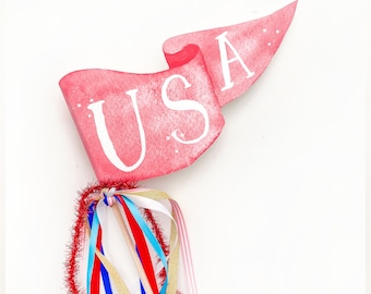 USA Party Pennant | July 4th Pennant | 4th of July Party Pennant | 4th of July Party Decor | Party Wand | Red White and Blue Party Flag