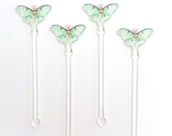 Luna Moth Butterfly Drink Stir Sticks | Watercolor Butterfly Drink Stirrer | Swizzle Sticks | Cocktail Drink Sticks