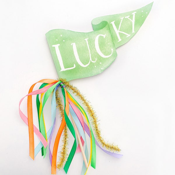 Lucky Party Pennant | St. Patrick's Day Party Decor | St. Patty's Day Party Flag | St. Paddy's Day Party Wand | Leprechaun Party Decor