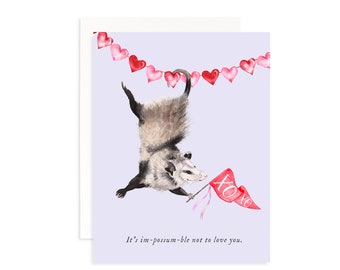 It&#39;s Im-Possum-ble Not to Love You Valentine&#39;s Day Card | Watercolor Possum Card | Possum Valentine&#39;s Day Card | Funny Valentine&#39;s Day Card