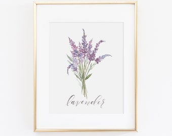Lavender Herb Watercolor Print | Watercolor Herb Print Set | Watercolor Herb Painting | Lavender Artwork | Watercolor Herb Kitchen Decor