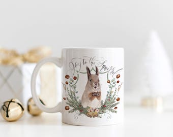 Joy to the Squirrel Christmas Coffee Mug | Watercolor Christmas Mug | Squirrel  Christmas Mug | Christmas Crest Mug | Joy to the World Mug
