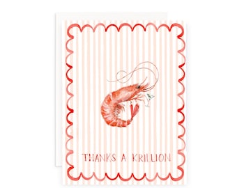 Dank einer Krillion Shrimp Grußkarte | Garnelen-Wortspiel-Karte | Lustige Garnelen Karte | Garnelen Briefpapier | Aquarell Garnelen | Niedliche Garnelen Karte