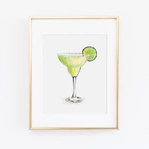 Watercolor Margarita Art Print | Watercolor Drink Wall Art | Bart Cart Painting Decor  | Watercolor Margarita Painting | Cocktail Print