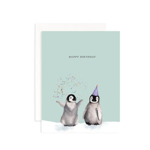 Happy Birthday Watercolor Penguin Card | Happy Birthday | Watercolor Birthday Card | Penguin Party Card | Pengiun Animal Greeting Card
