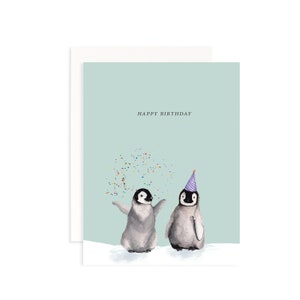 Carte de pingouin aquarelle joyeux anniversaire | Joyeux anniversaire | Carte d’anniversaire aquarelle | Carte de fête pingouin | Animal Pengiun Carte de vœux