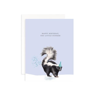 Happy Birthday You Little Stinker Card | Watercolor Skunk | Confetti Greeting Card | Happy Birthday Skunk Greeting Card