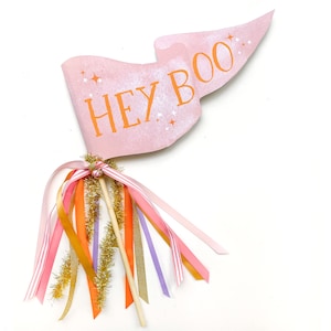 Hey Boo Halloween Party Pennant | Pink and Orange Halloween Pennant | Pink Halloween Party Decor | Pinkoween Decor | Pink Halloween Flag