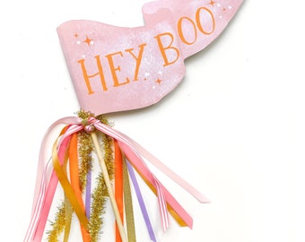 Hey Boo Halloween Party Pennant | Pink and Orange Halloween Pennant | Pink Halloween Party Decor | Pinkoween Decor | Pink Halloween Flag