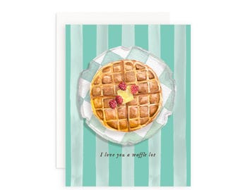 Je t'aime une carte de voeux de lot de gaufres | de voeux pour le petit déjeuner de plaque gaufrée | Carte de voeux mignonne de gaufre | Carte de jeu de mots pour le petit-déjeuner