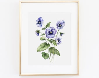 Pansies Floral Watercolor Print | Pansies Art Print | Pansies Painting | Pansies Farmhouse Decor | Watercolor Floral Painting