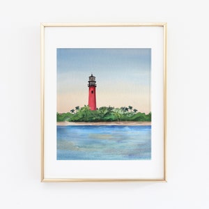 Jupiter Lighthouse Florida Print | Jupiter Lighthouse Watercolor Art | Watercolor Beach Painting | Beach Travel Art | City Print Set