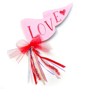 Love Party Pennant | Valentine&#39;s Day Party Sign | Valentine Wand Party Decor | Red Valentine&#39;s Day Decoration | Ribbon Wand