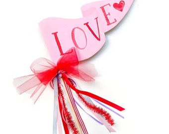 Love Party Pennant | Valentine's Day Party Sign | Valentine Wand Party Decor | Red Valentine's Day Decoration | Ribbon Wand