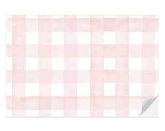 May include: Pink and white gingham pattern wrapping paper. The paper has a watercolour effect.
