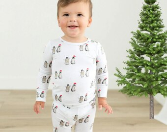 Penguin Christmas Children's Pajama Set | Matching Family Christmas Pajamas | Long Sleeve Bamboo Pajamas | Cute Holiday Pajamas