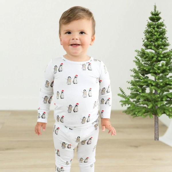 Penguin Christmas Children's Pajama Set | Matching Family Christmas Pajamas | Long Sleeve Bamboo Pajamas | Cute Holiday Pajamas