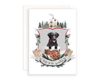 Pup on the Housetop Christmas Card | Watercolor Christmas Card | Christmas Card | Watercolor Crest Card | Labrador Christmas Puns | Dog Puns