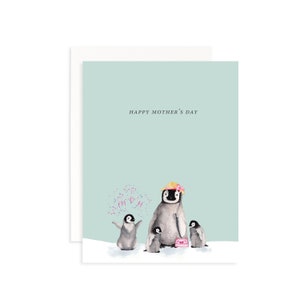 Tarjeta de felicitación feliz día de la madre pingüinos / pingüinos acuarela / tarjeta para mamá / tarjeta para el día de la madre / tarjeta divertida del día de la madre