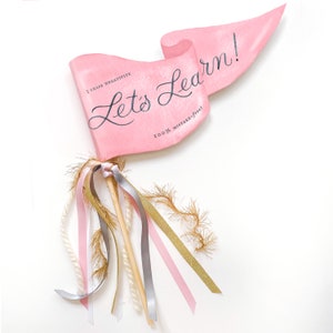 Let's Learn Back to School Pennant Flag Back to School Pennant Back to School Photo Prop Pink Eraser Party Decor School Ribbon Wand image 1