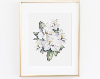 Magnolia Floral Watercolor Print | Magnolia Art Print | Magnolia Painting | Magnolia Farmhouse Decor | Watercolor Floral Painting