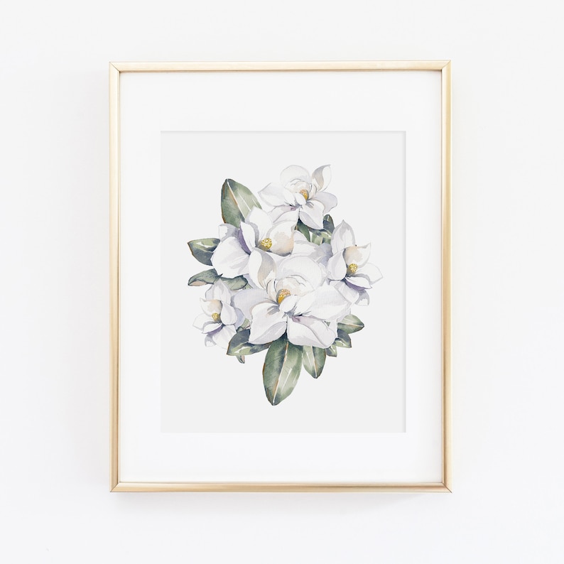 Magnolia Floral Watercolor Print Magnolia Art Print Magnolia Painting Magnolia Farmhouse Decor Watercolor Floral Painting image 1